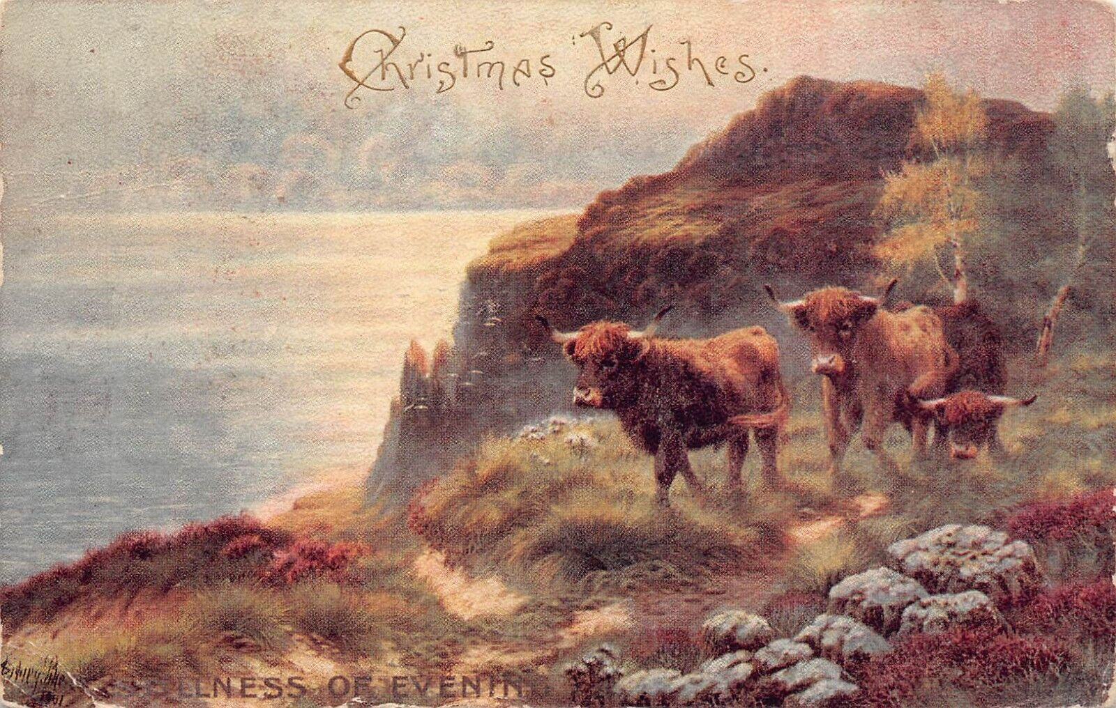 Antique c1911 Christmas Wishes Postcard Sidney Pike Stillness of Evening M3