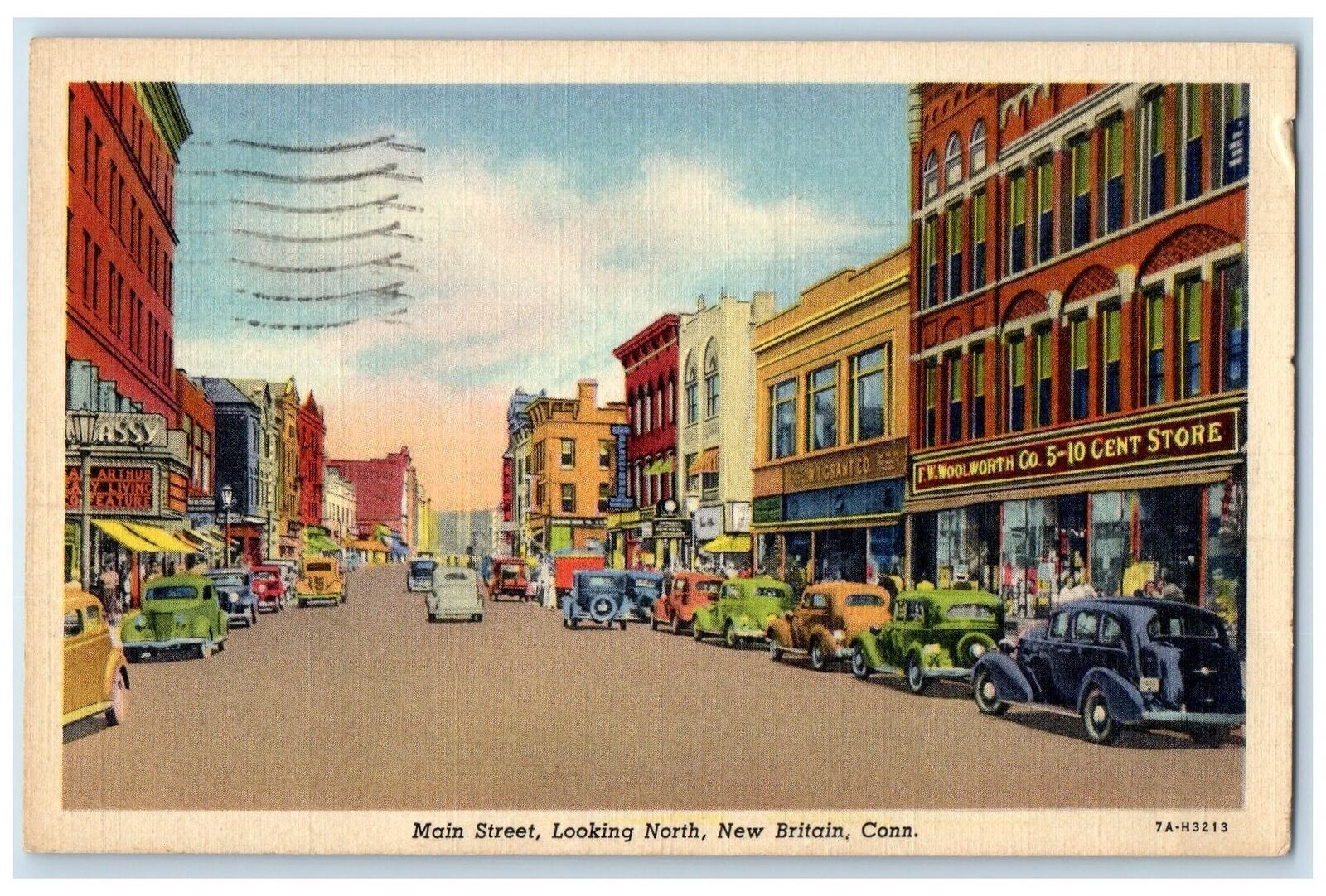 1939 Main Street Downtown Street Classic Cars New Britain Connecticut Postcard