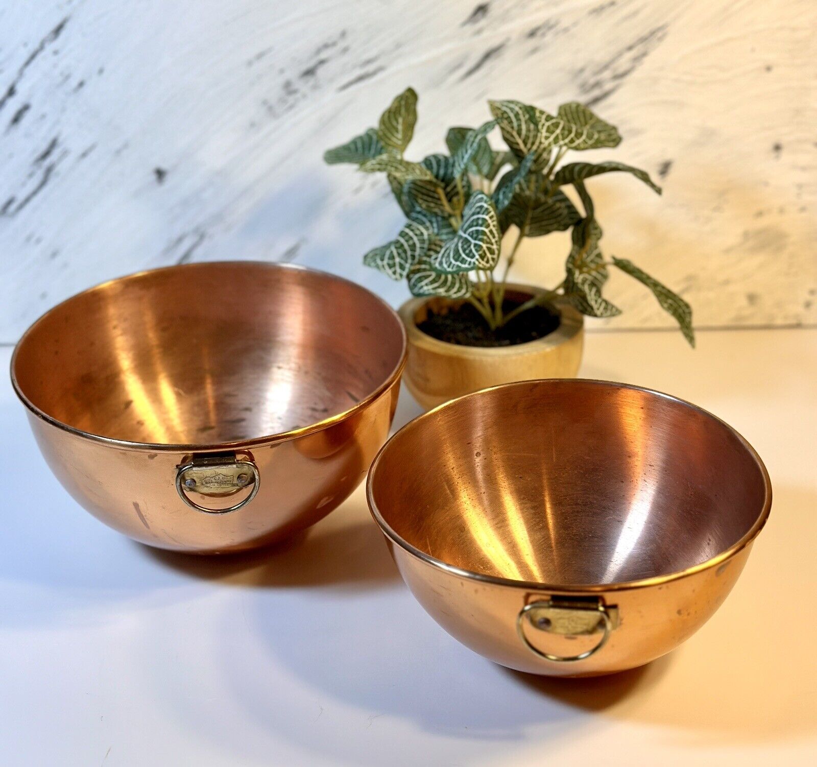 Vintage Old Dutch International Solid Copper Mixing Bowl Set Of 2