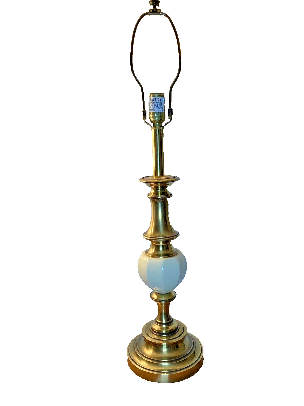 Vintage Stiffel Ivory Enamel & Brass Table Lamp #6082 3-Way Switch Hollywood Reg