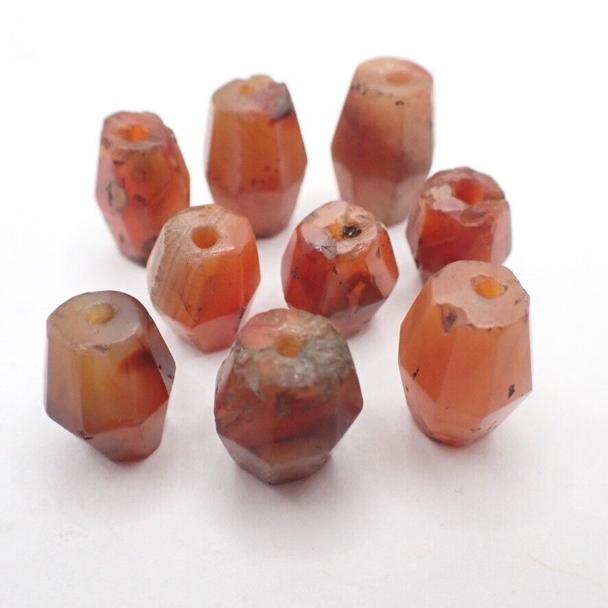 9 pcs ancient faceted AGATE CARNELIAN STONE trade beads old tribal African estat