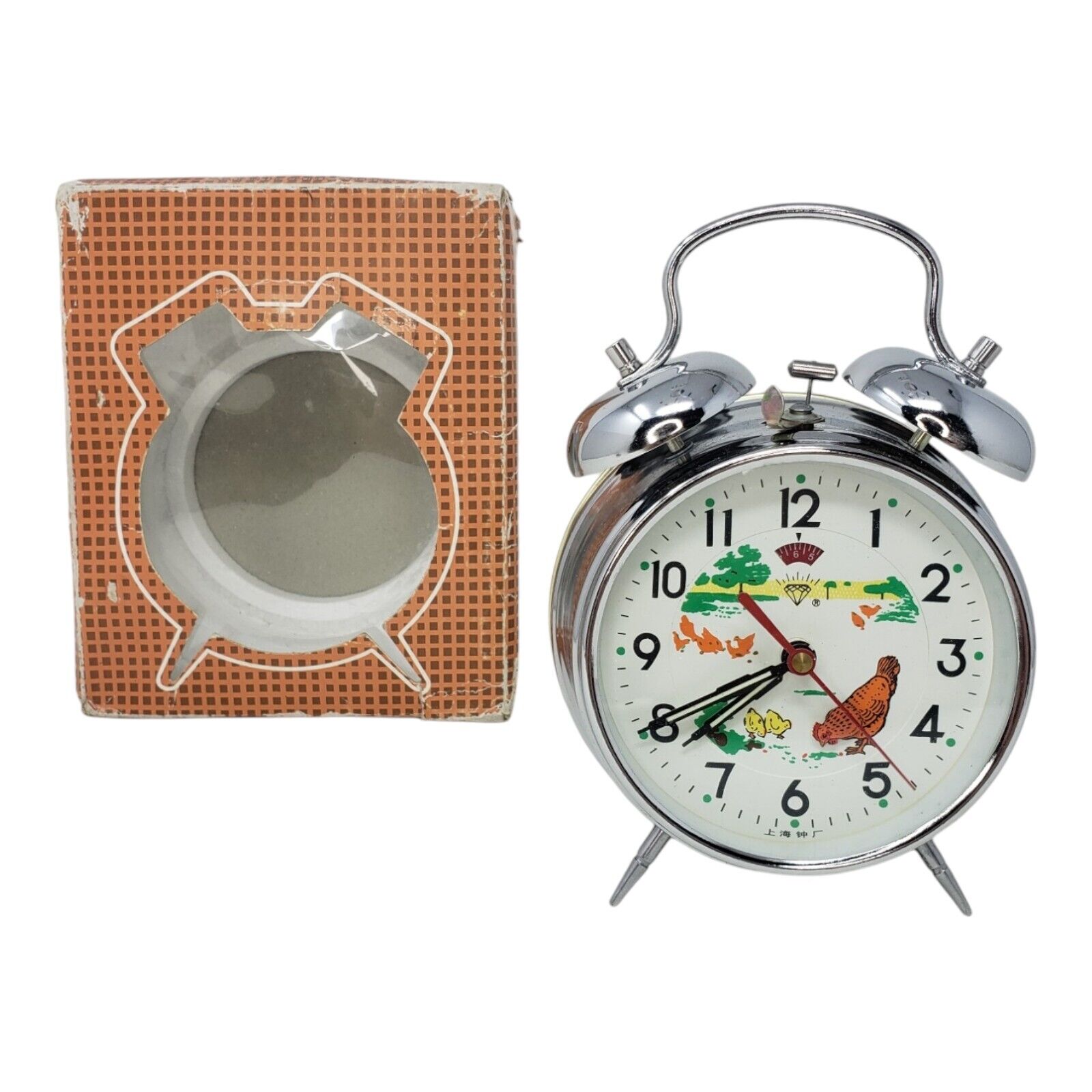 Vintage Alarm Clock Diamond  Pecking Chicken Hen Functional Shanghai China