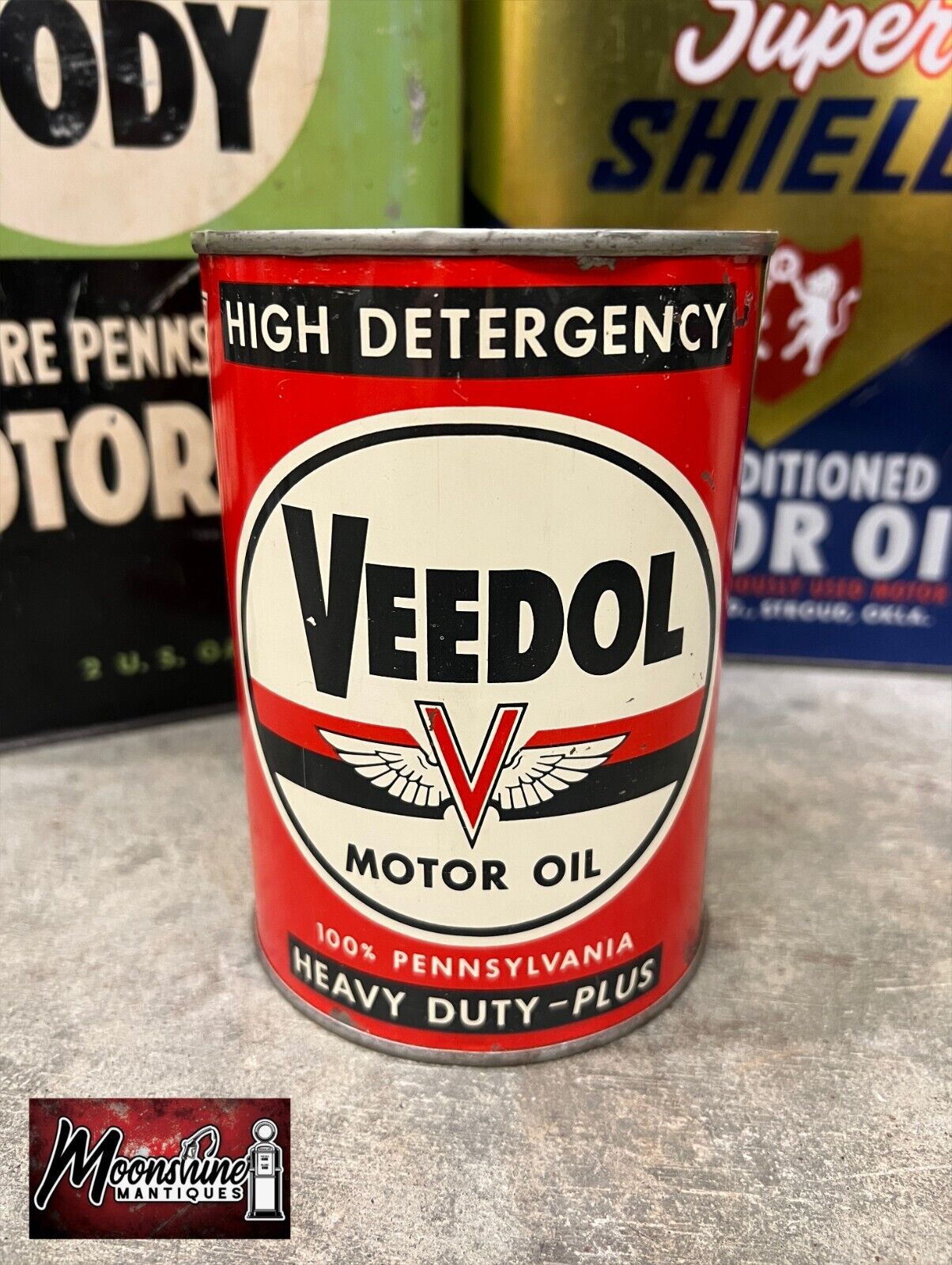 1950’s VEEDOL Heavy Duty Motor Oil Can 1 qt. - Gas & Oil