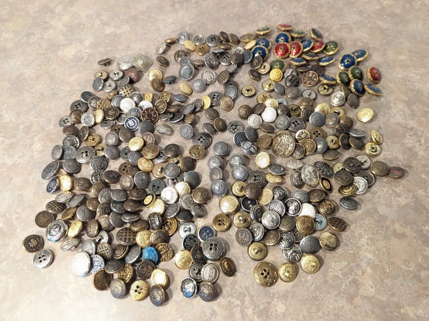 Large Lot 322 Vintage Metal Buttons Mixed Variety and Styles * Estate Grouping *