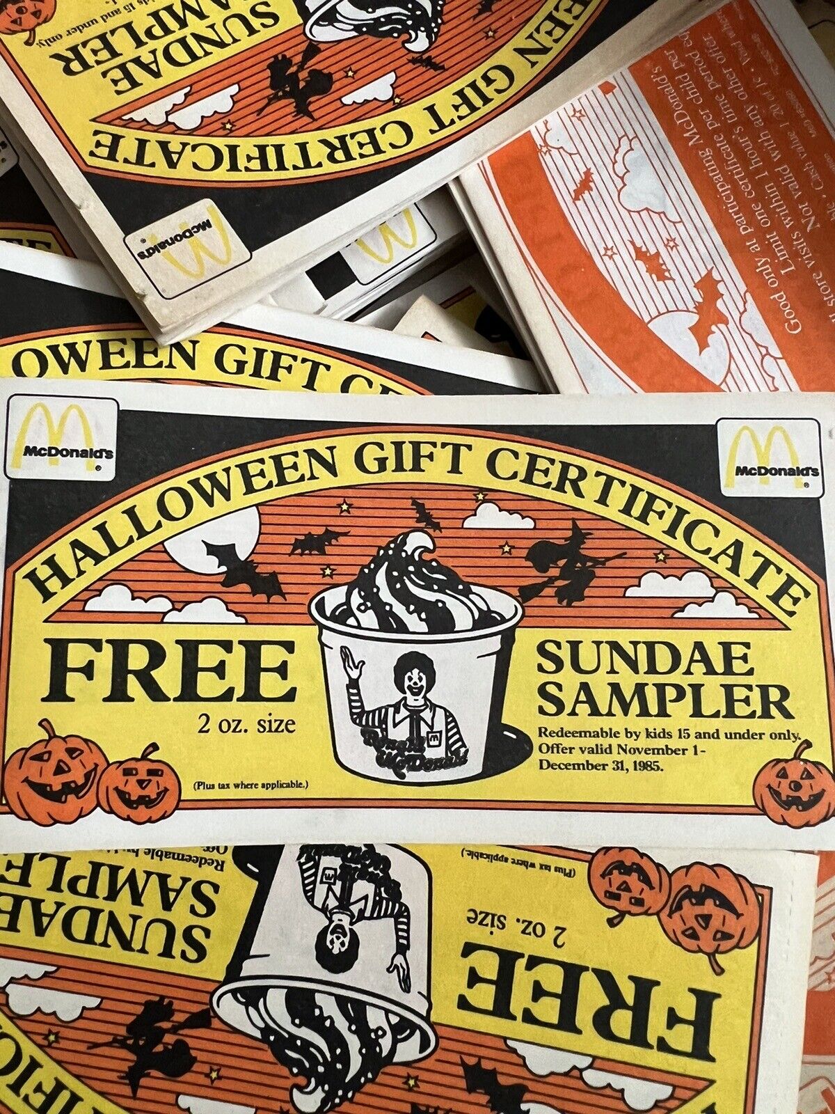 VINTAGE McDonalds Halloween UNUSED Gift Certificates Coupon Book (12) From 1985
