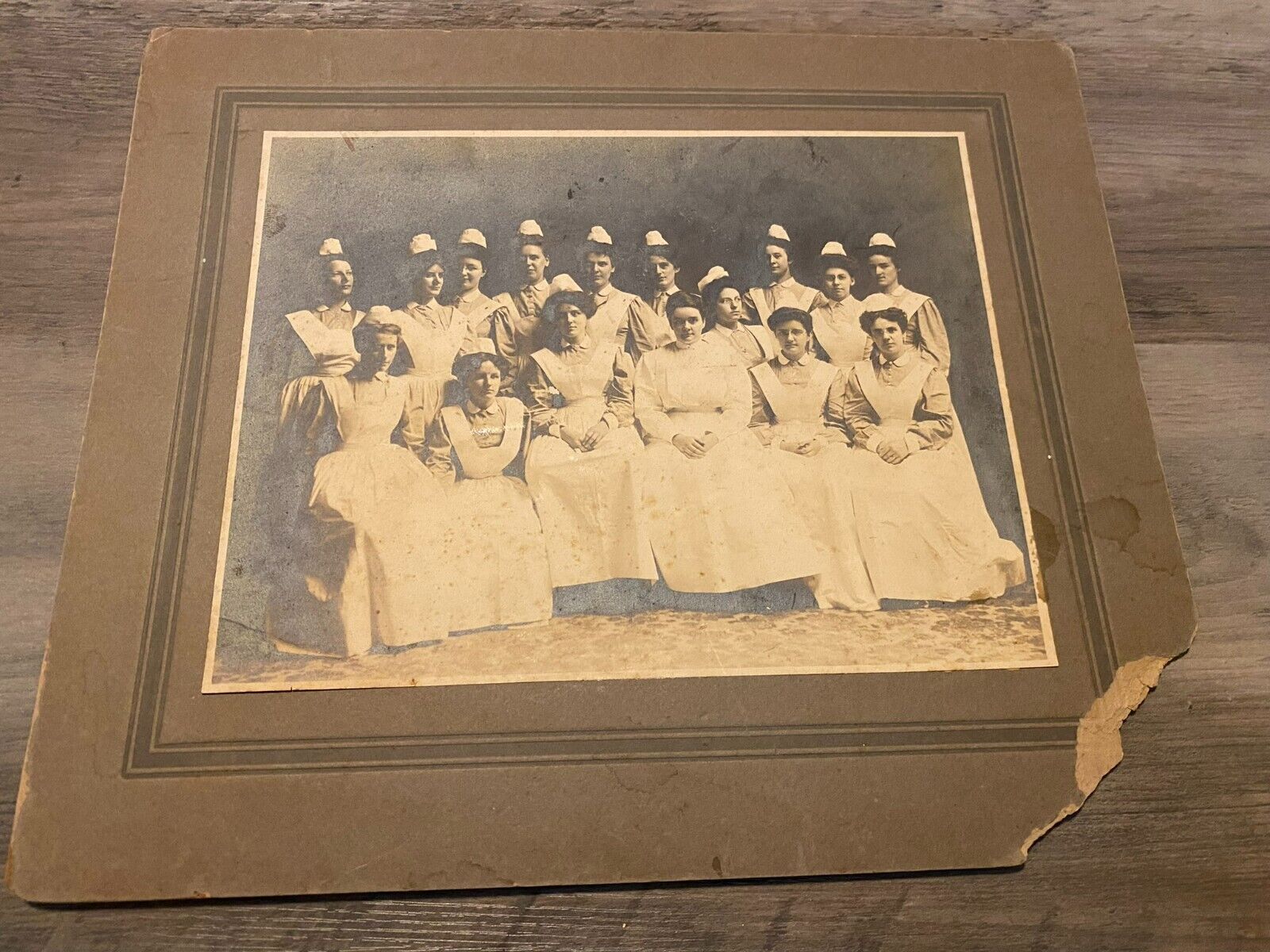 Antique Cabinet Card Photo group of Nurses Head Nurse