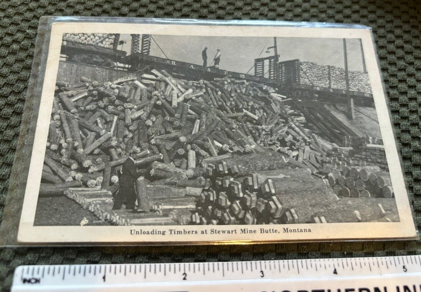 1949 Butte MT MINING Postcard - Stewart Mine - Unloading Timbers