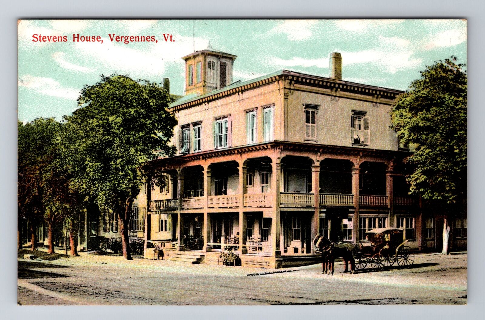 Vergennes VT-Vermont, Stevens House, Antique, Vintage Souvenir Postcard