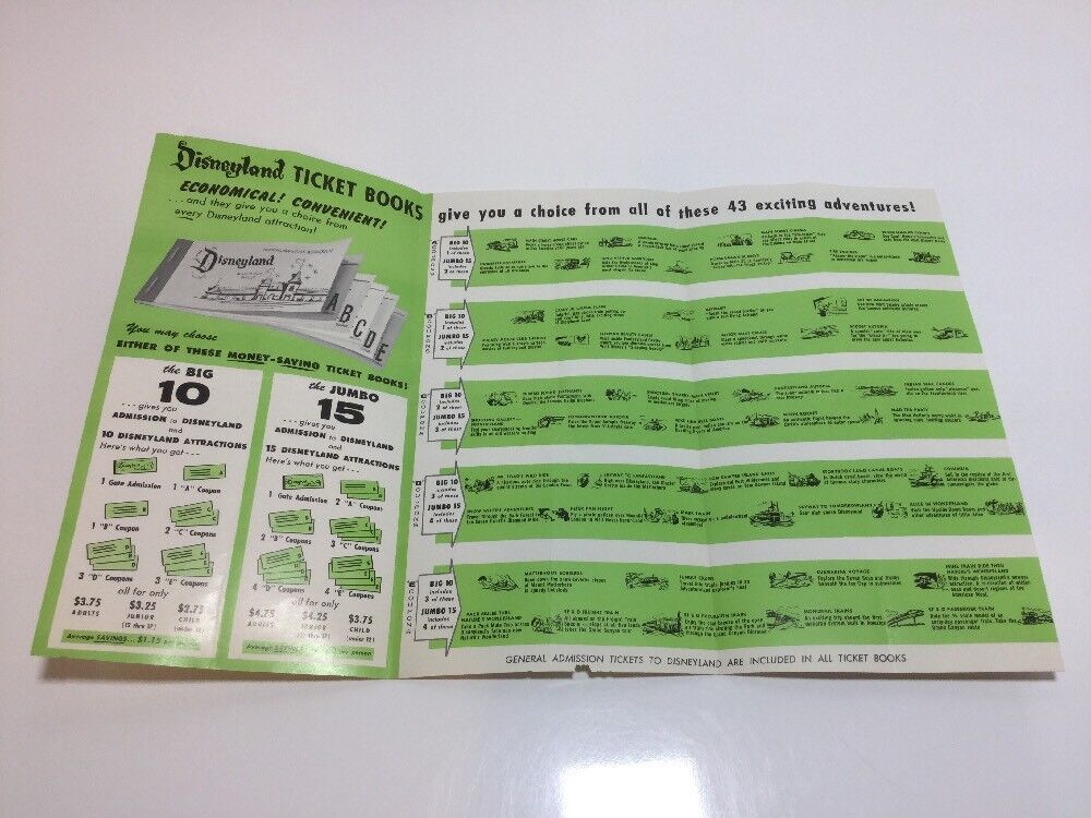 1960 Disneyland Ticket Guide Book Midget Autopia, Mine Train & 20,000 Leagues