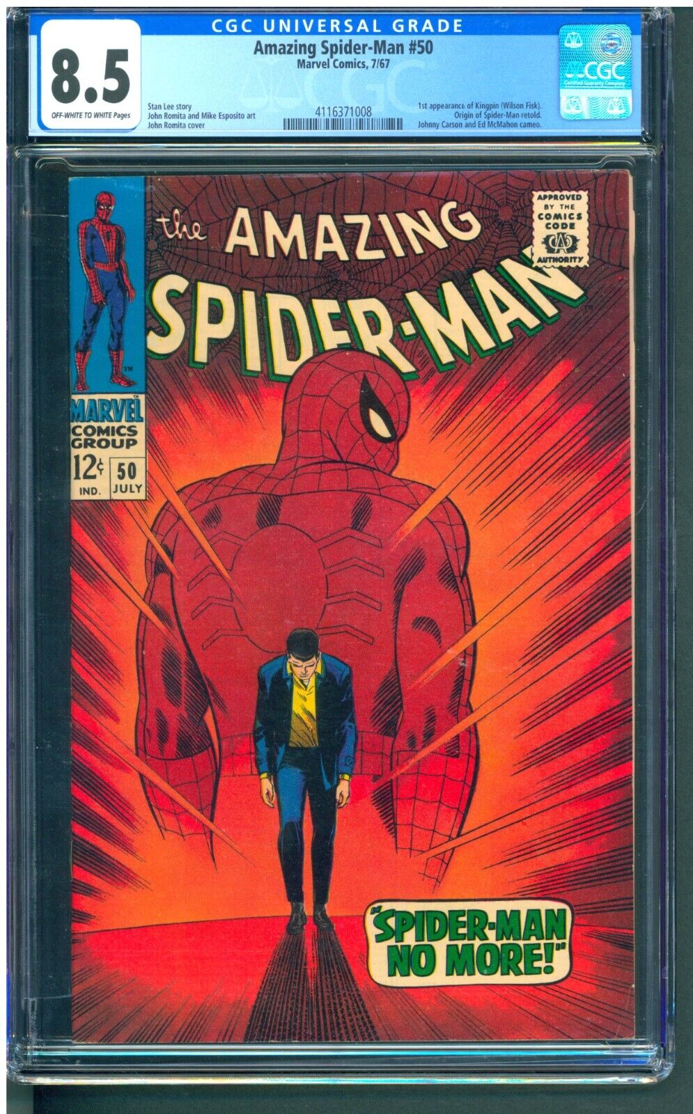 AMAZING SPIDER-MAN #50   CGC 8.5 VF+ CLASSIC COVER  NICE OFF WHITE/WHITE PAGES