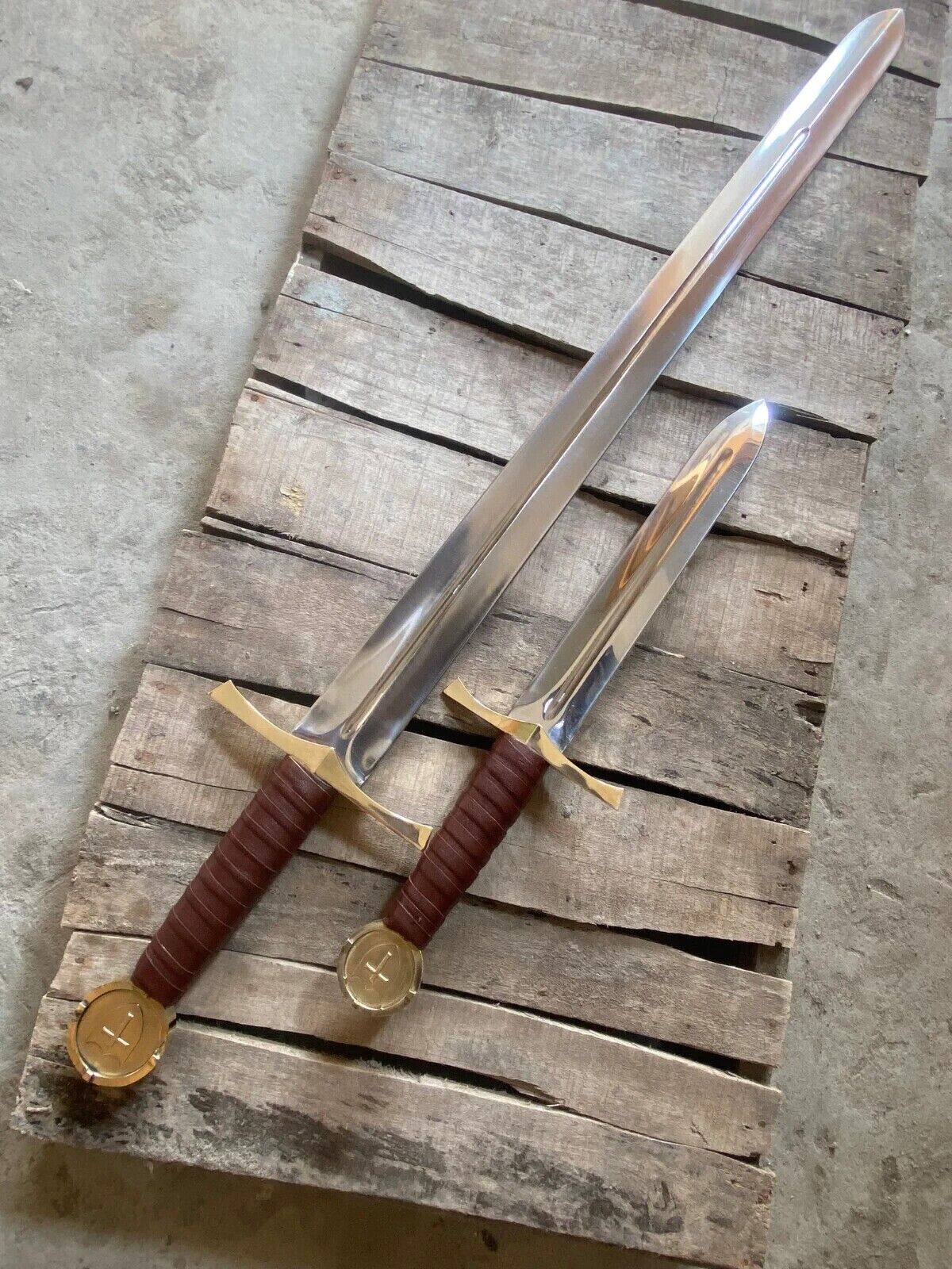 CUSTOM HANDMADE D2 TOOL STEEL SET OF 2 TEMPLAR SWORD COMBAT SWORD VIKING SWORD