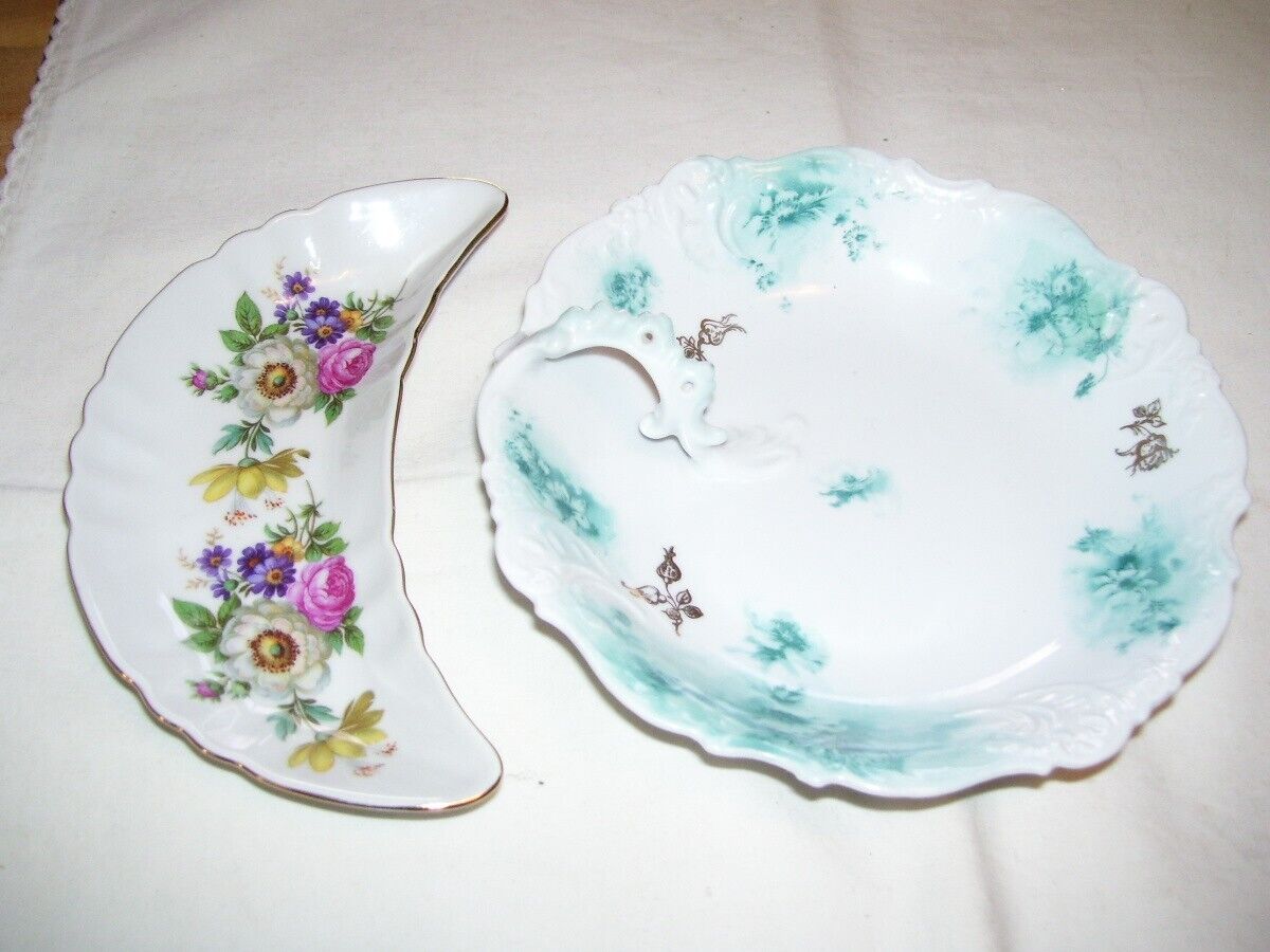 Pair Antique Germany Elysee Porcelain Bowl and Bavaria Bone Plate