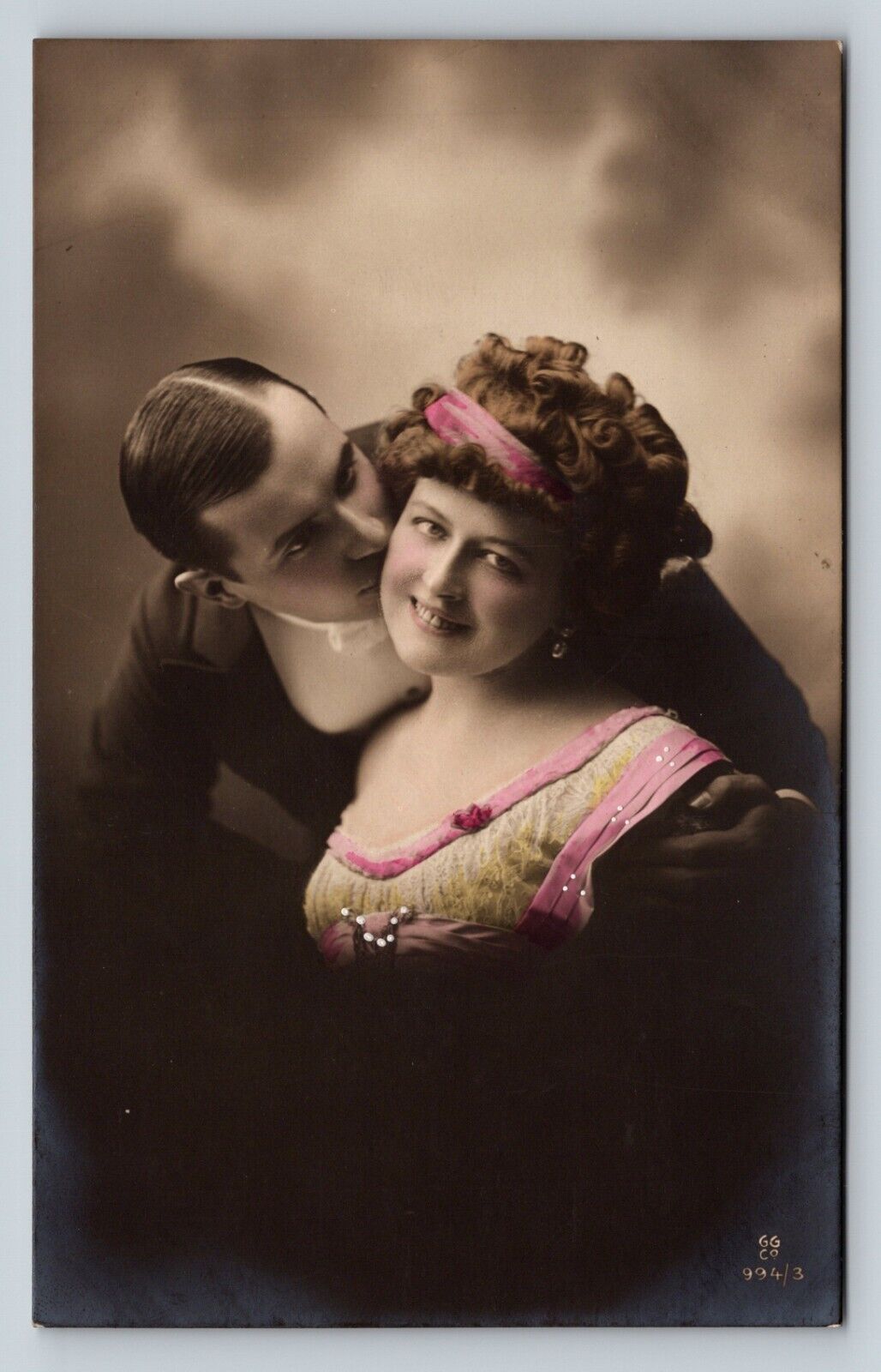 Early 1900s RPPC Studio Portrait Couples in Love Color Tinted VINTAGE Postcard