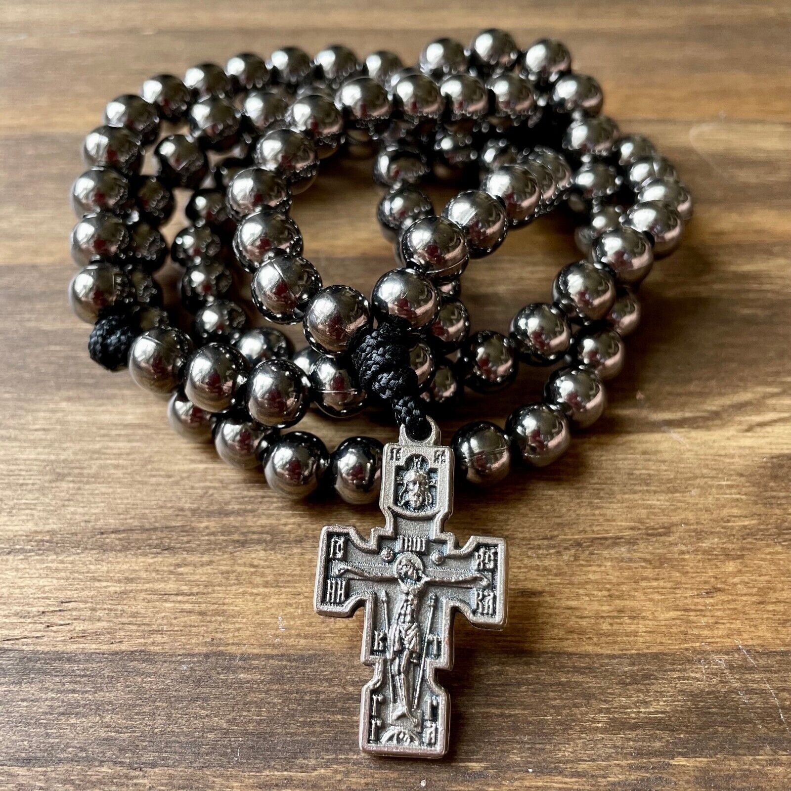 Jesus Prayer Beads Chotki Black Paracord Steel Beads Eastern Catholic Orthodox