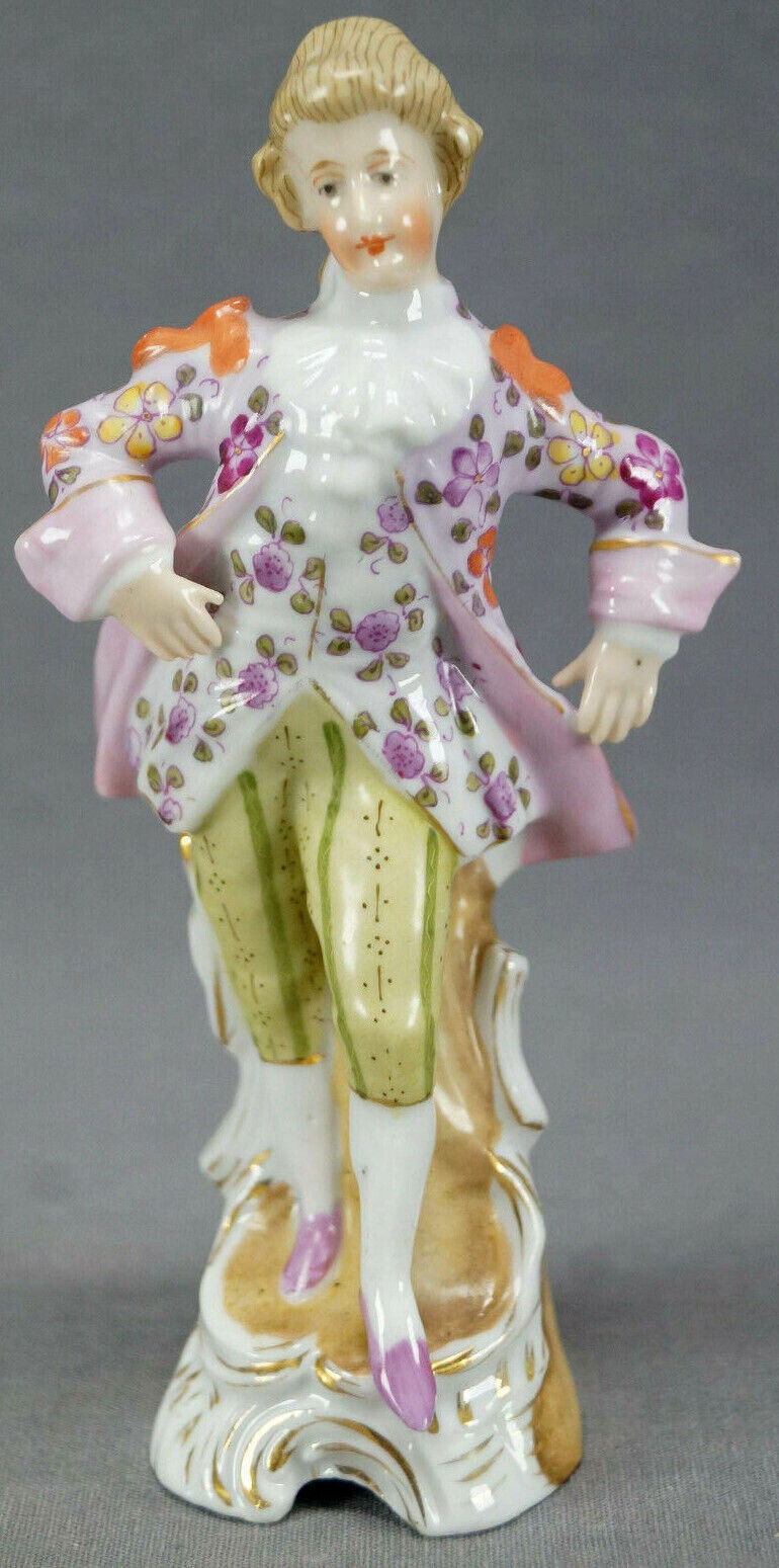 Antique German Thuringian Hand Painted Colonial Gentleman 5 1/8 Inch Figurine
