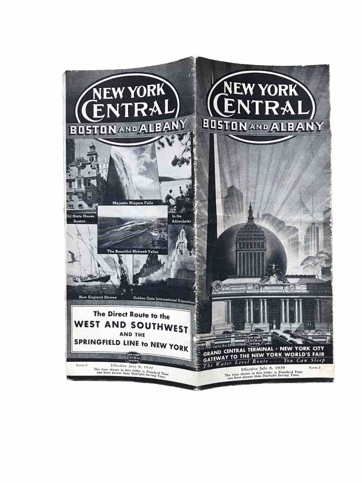 original NEW YORK CENTRAL BOSTON & ALBANY RAILWAY SCHEDULE VINTAGE 1939 brochure