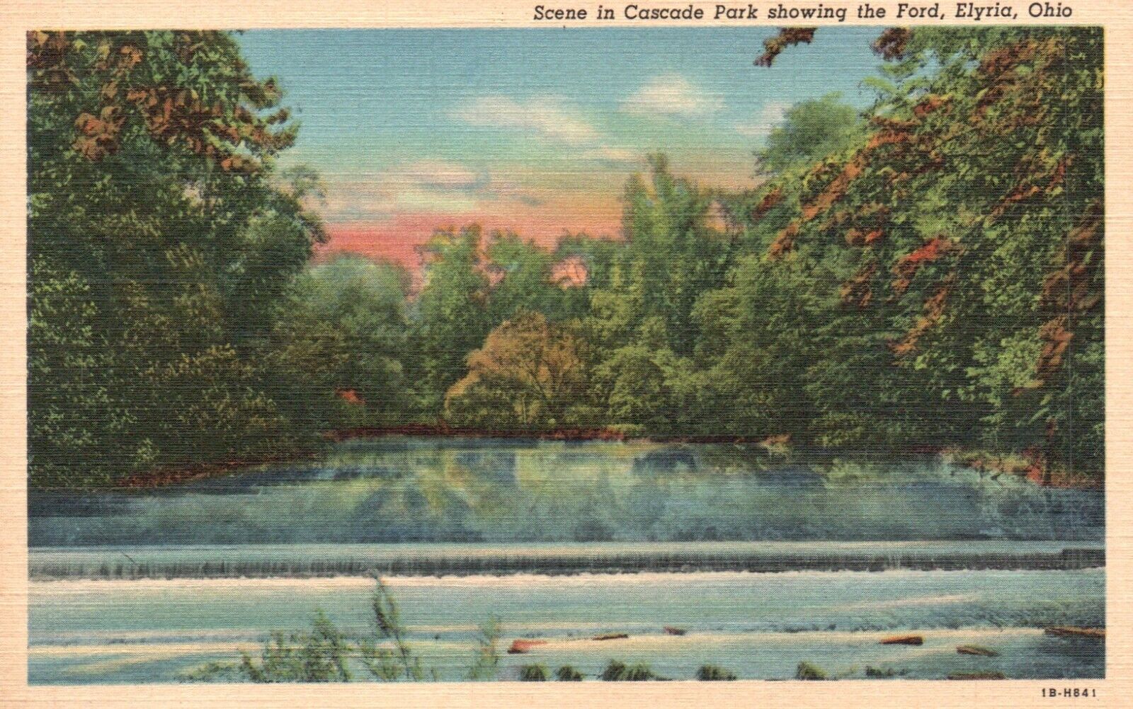 Elyria, Ohio, OH, Cascade Park showing the Ford, Linen Vintage Postcard e4342