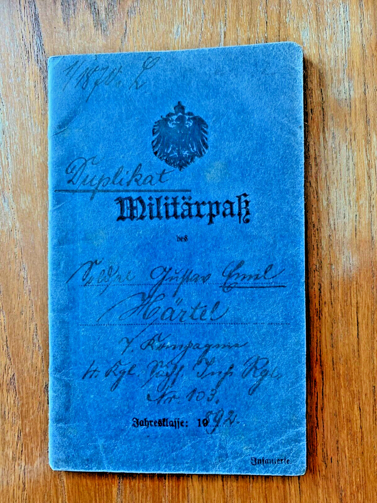 WW 1 Imperial German Army Service Book various entries