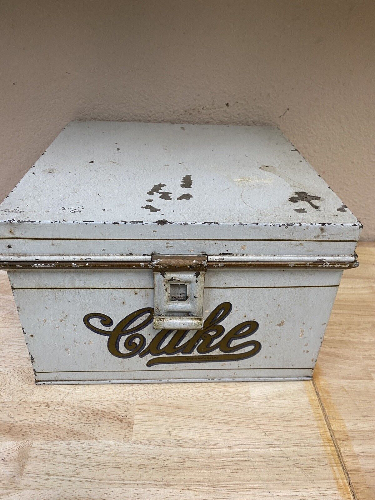 Antique 1920’s Metal Cake Box Kreamer, Hinged Handles
