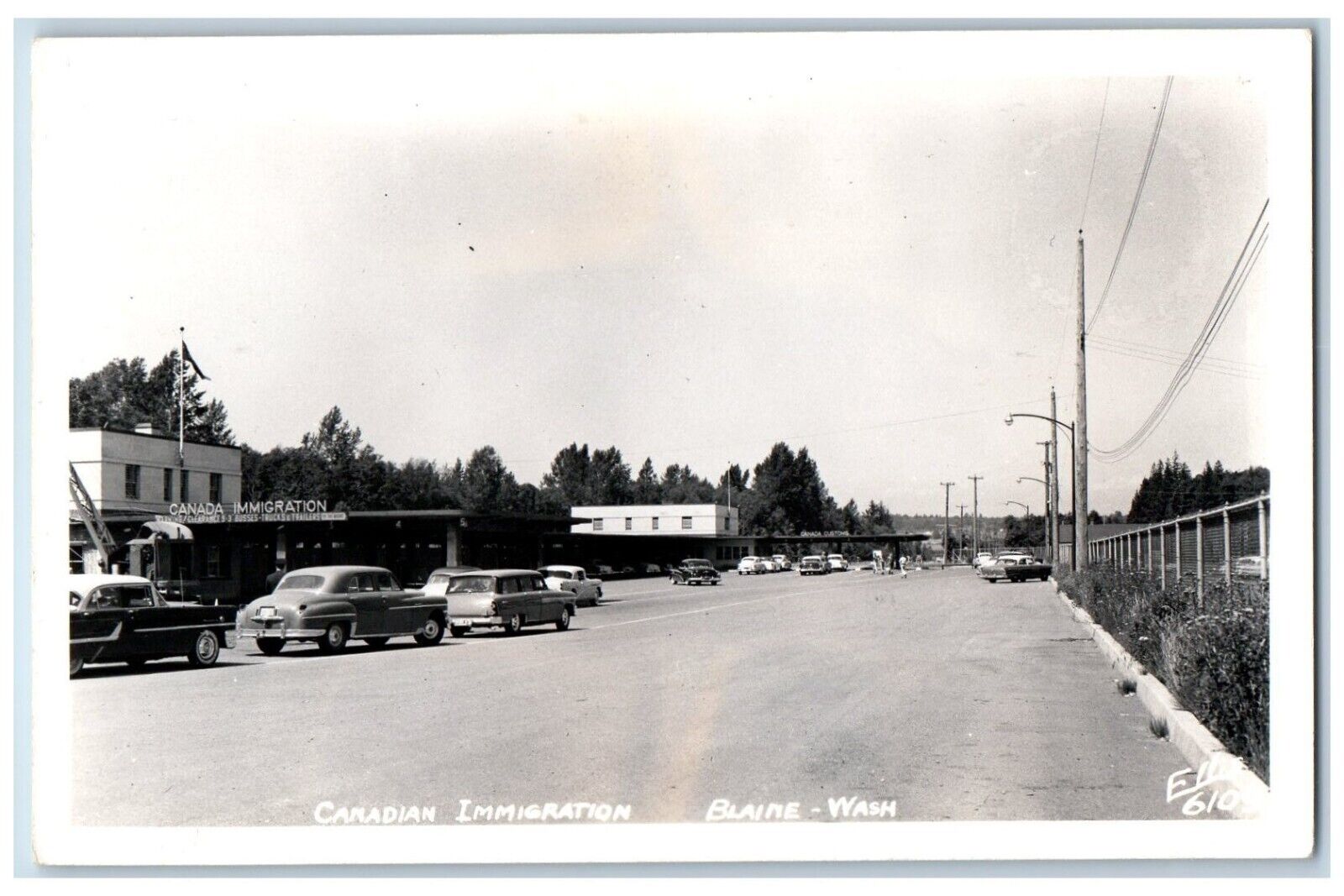 Blaine Washington WA Postcard RPPC Photo Canadian Immigration Cars c1950's
