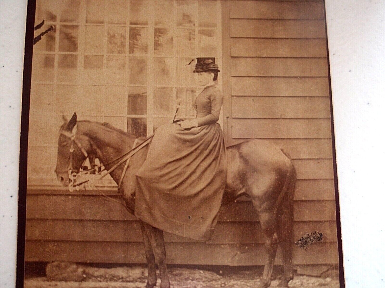 Cabinet Card Equestrienne Long Riding Habit Sag Harbor LI 1880s Great Horse 