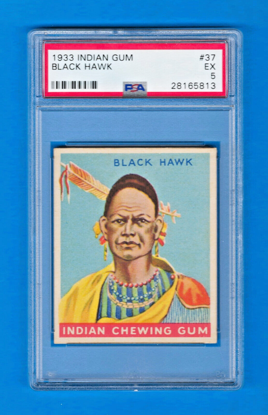 1933 R73 Goudey Indian Gum Card - #37 - BLACK HAWK - Series of 96 - PSA 5 - EX