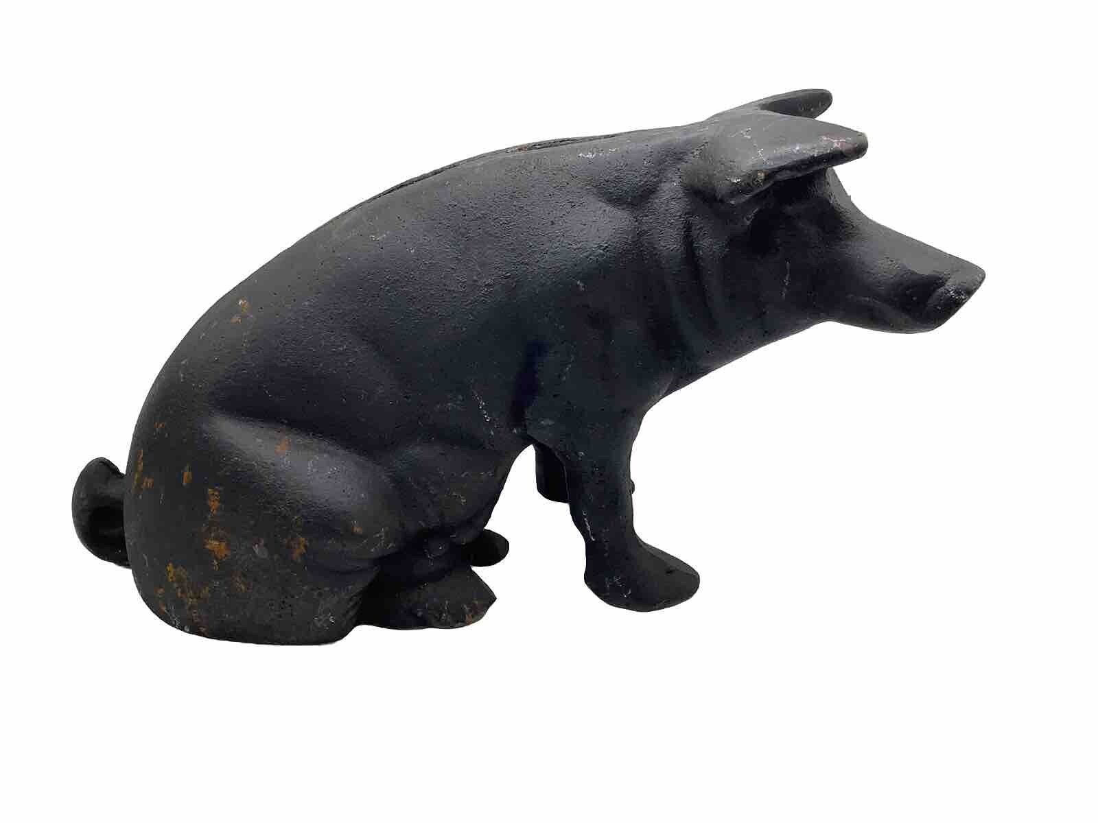 Vintage Repro Cast Iron Black Pig Piggy Bank Doorstop