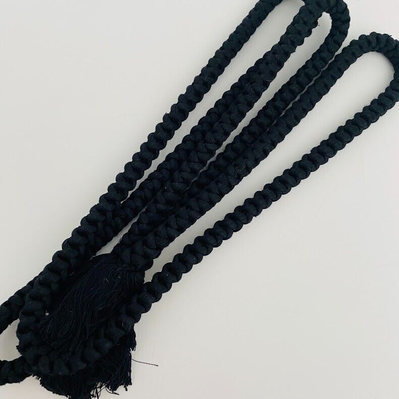 Vintage Black #7 UnUsed Vintage Japanese Kimono Silk Obijime Rope Authentic
