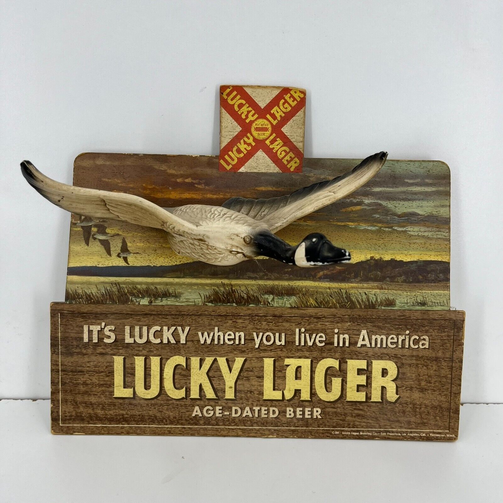 Lucky Lager Beer Vintage Goose Geese Hunting Beer Sign Rare Lucky America USA