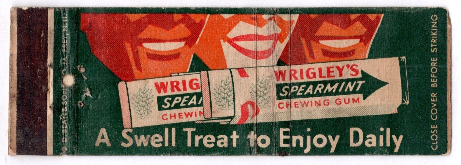1950s Wrigley\'s Gum Spearmint Smiling White Teeth People Vintage Matchbook Cover