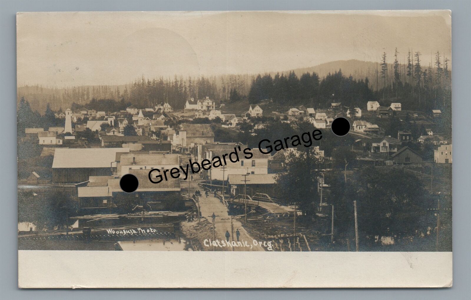 RPPC Aerial View CLATSKANIE OR Oregon Vintage 1907 Real Photo Postcard