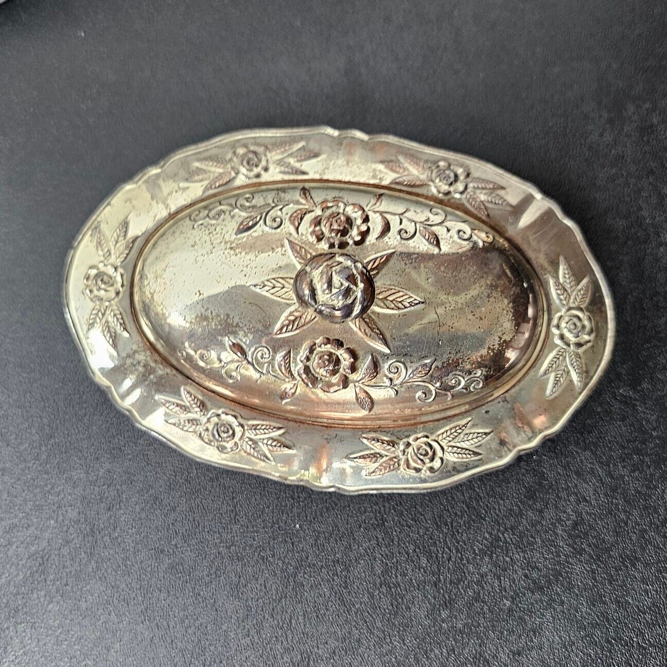 Vintage Occupied Japan Silver Rose Serving Pinch Bowl Footed 2 Pcs Miniature