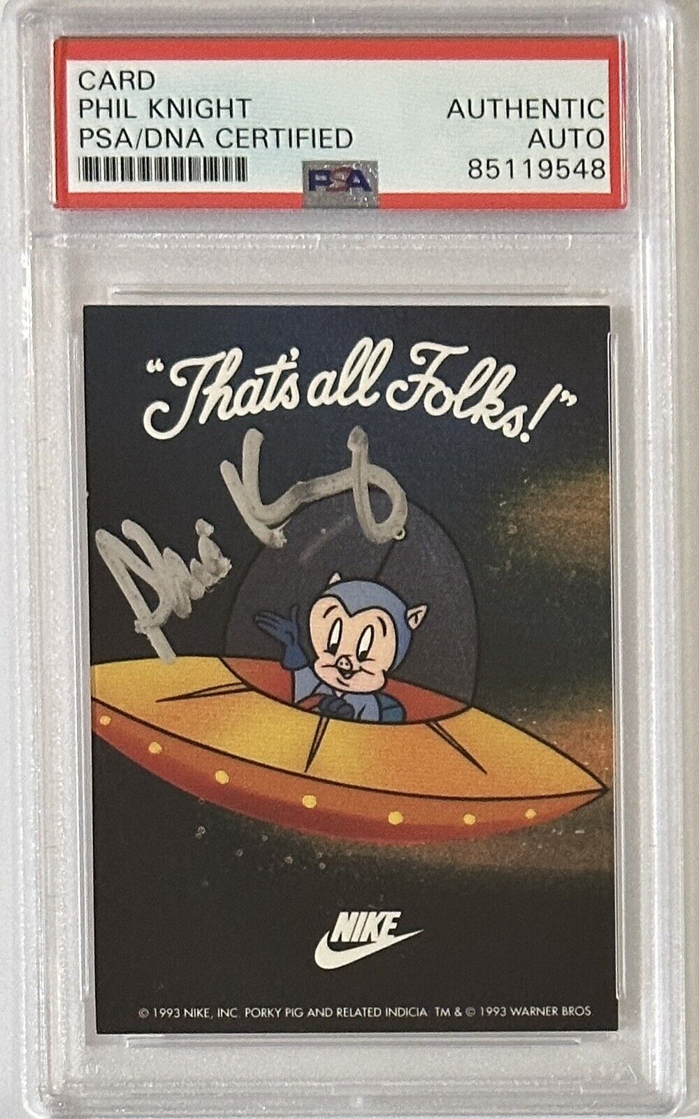 1993 NIKE LOONEY TUNES PHIL KNIGHT SIGNED CARD PSA DNA COA AUTOGRAPH SPACE JAM