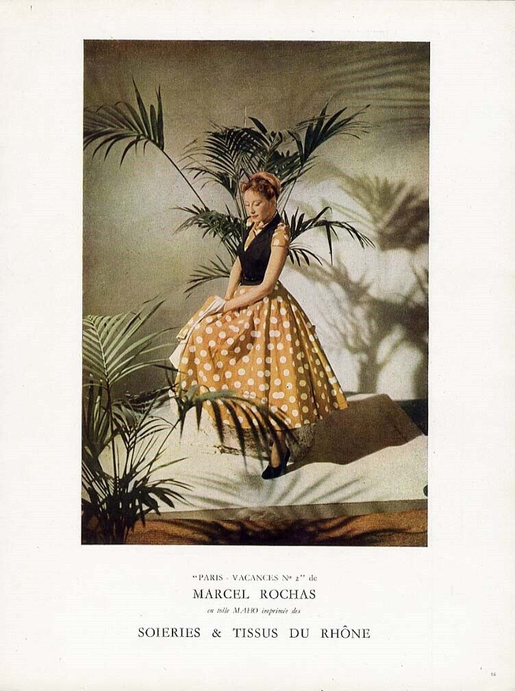 PARIS Fashion Page 1948 MARCEL ROCHAS Dress FRENCH AD