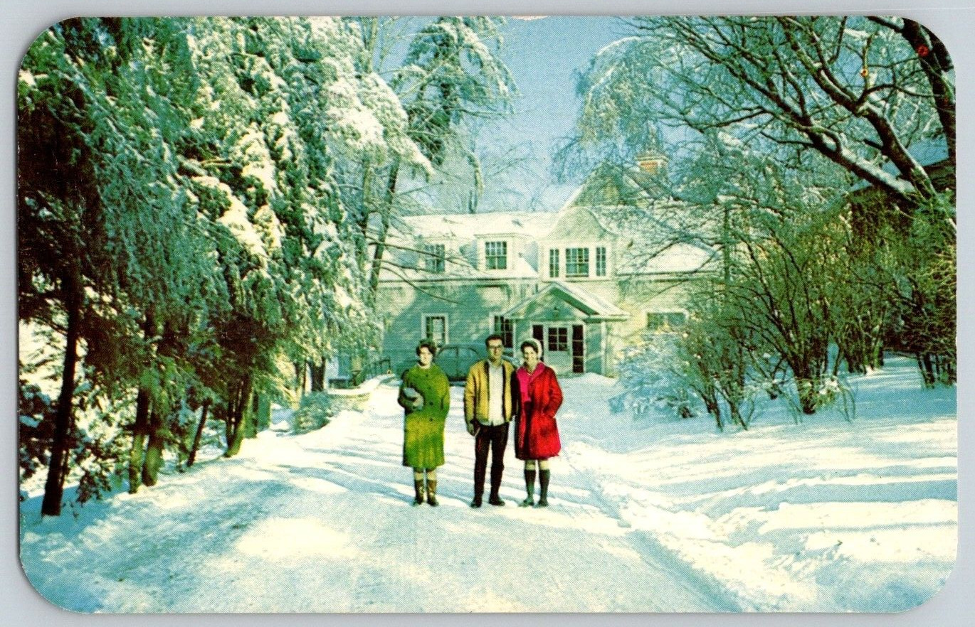 Postcard~ Students In A Winter Scene~ Berkshire Christian College~ Lenox, MA