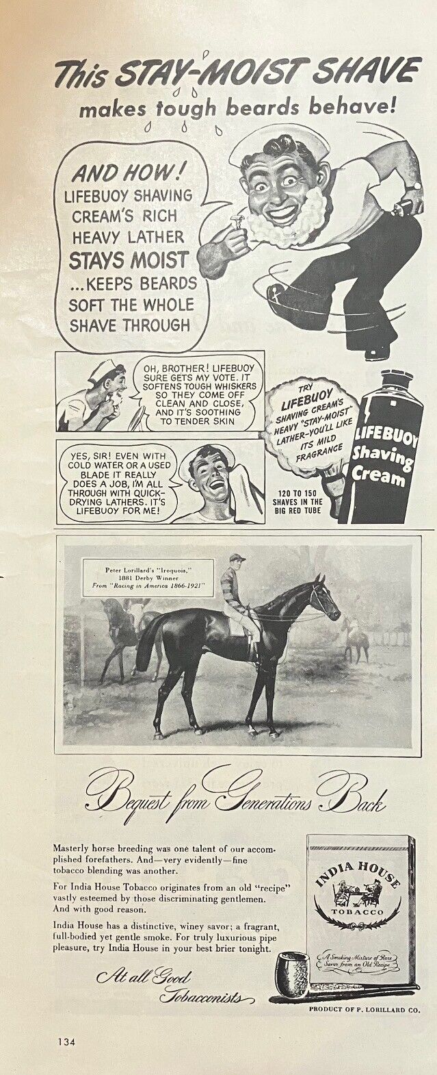 Rare 1940s Vintage Original Tobacco Kentucky Derby Iroquois Horse Racing AD Wow