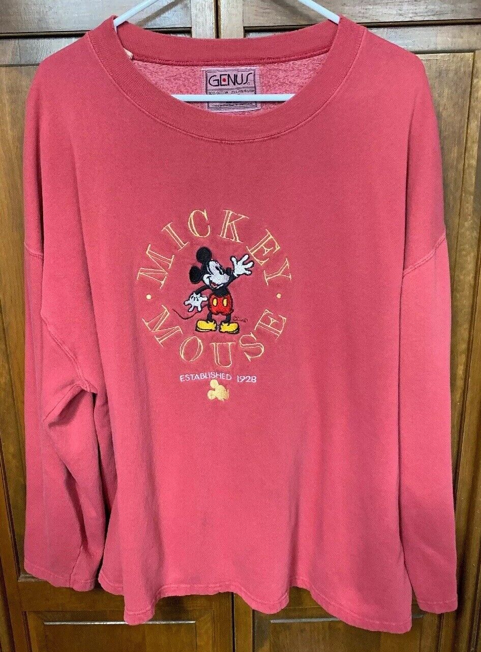 Genius by Disney Sweatshirt Mickey Mouse Men XL Red Cotton Vintage