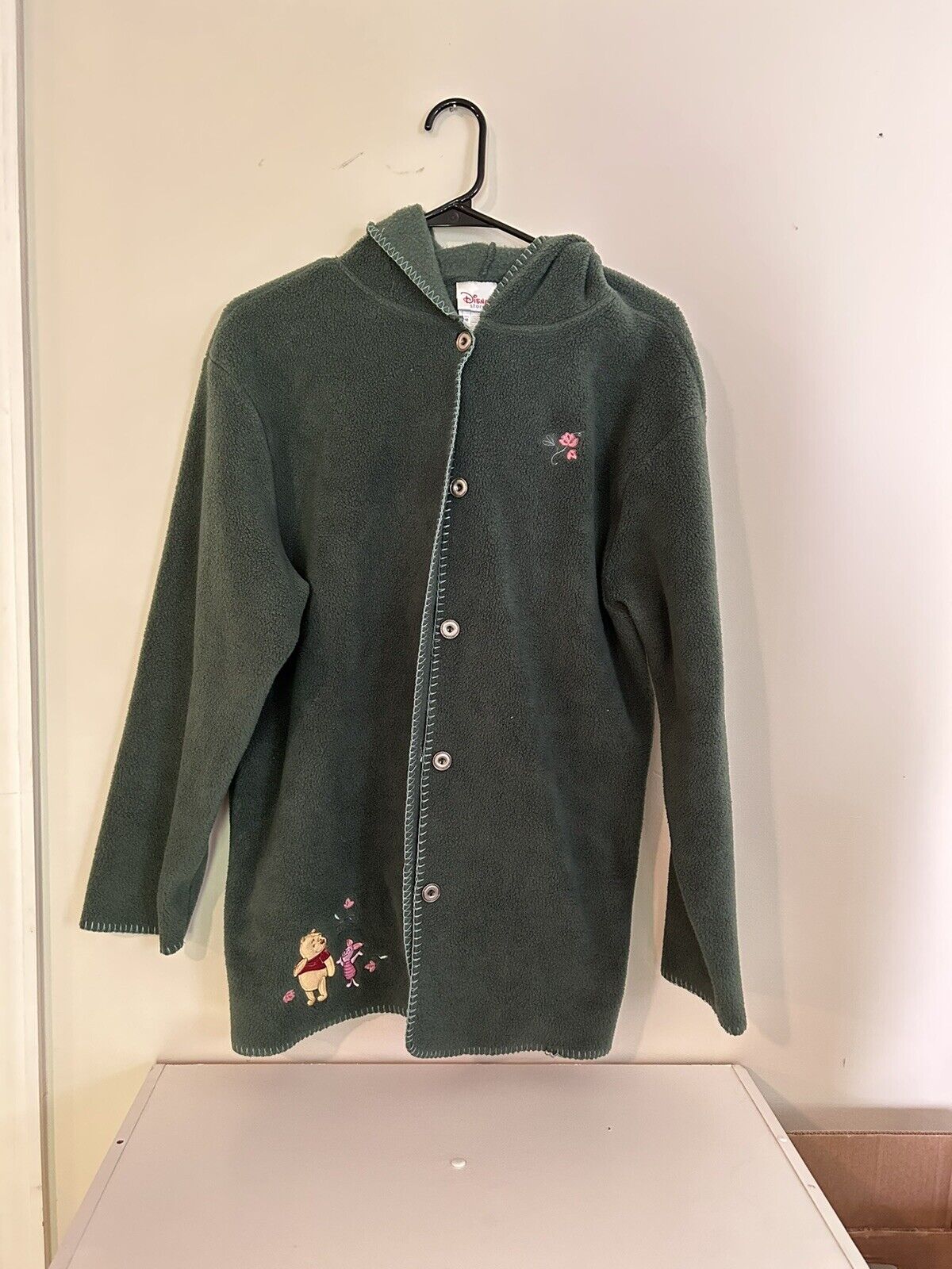Vintage 90’s Winnie The Pooh Green Fleece Button Up Jacket Size Medium 