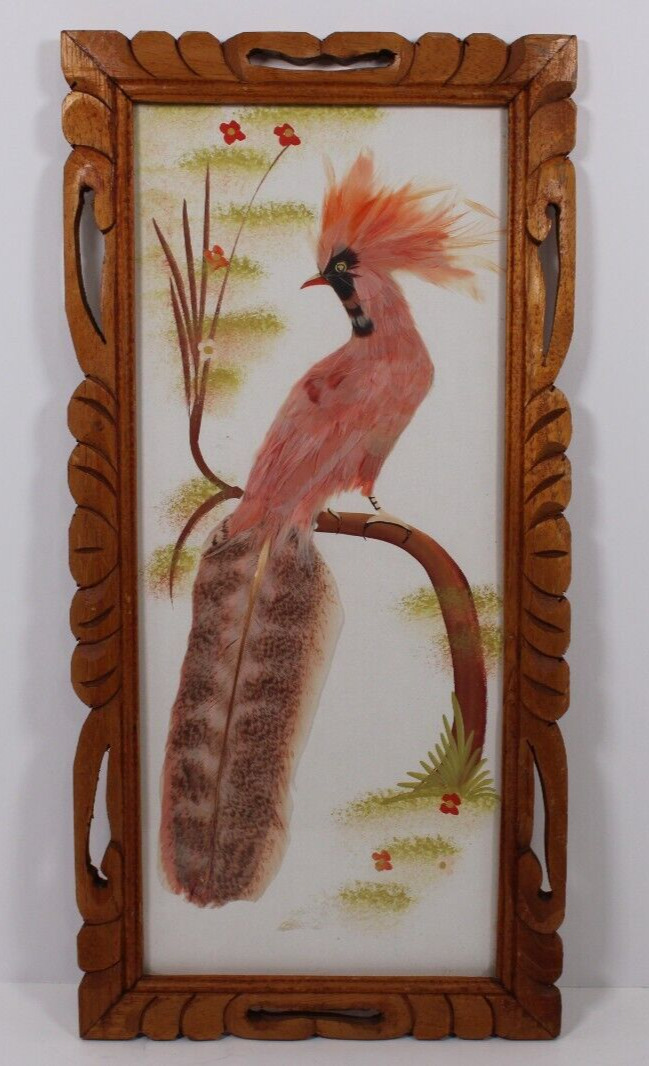 Vintage MEXICAN FEATHER BIRD ART Feathercraft Folk Art 16\