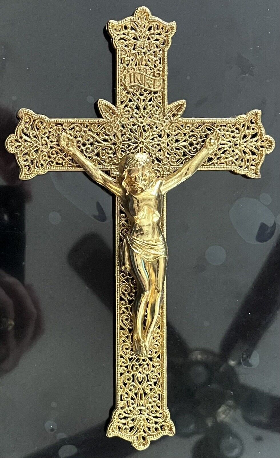 Vintage Jesus Crucifix Filigree Gold Gild Gallo NYC