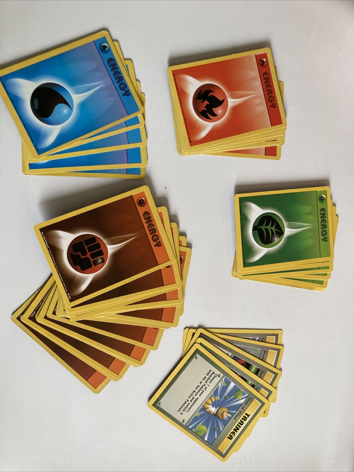55 X Base Pokemon Card Bundle Fighting Energy Fire Grass Water Trainer 1999