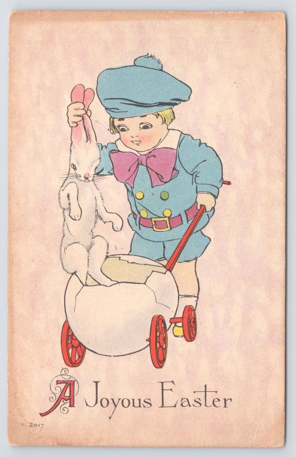 S Bergman~c1913~PM 1915~A Joyous Easter~Little Boy In Blue~Rabbit In Cracked Egg