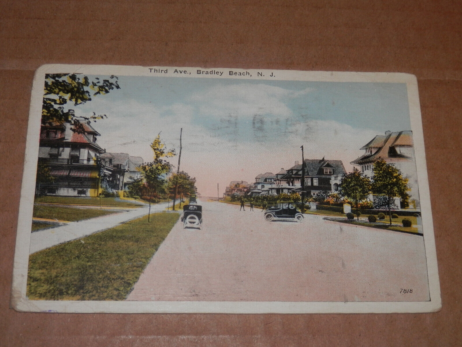 BRADLEY BEACH NJ - 1922 POSTCARD - THIRD AVENUE - CARS