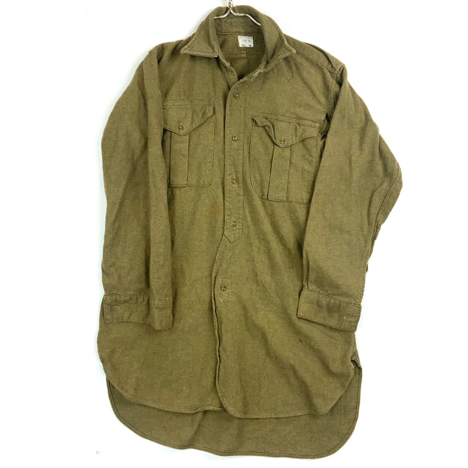 Vintage Irish Wool British Military Button Up Shirt Size 4 Green 1953