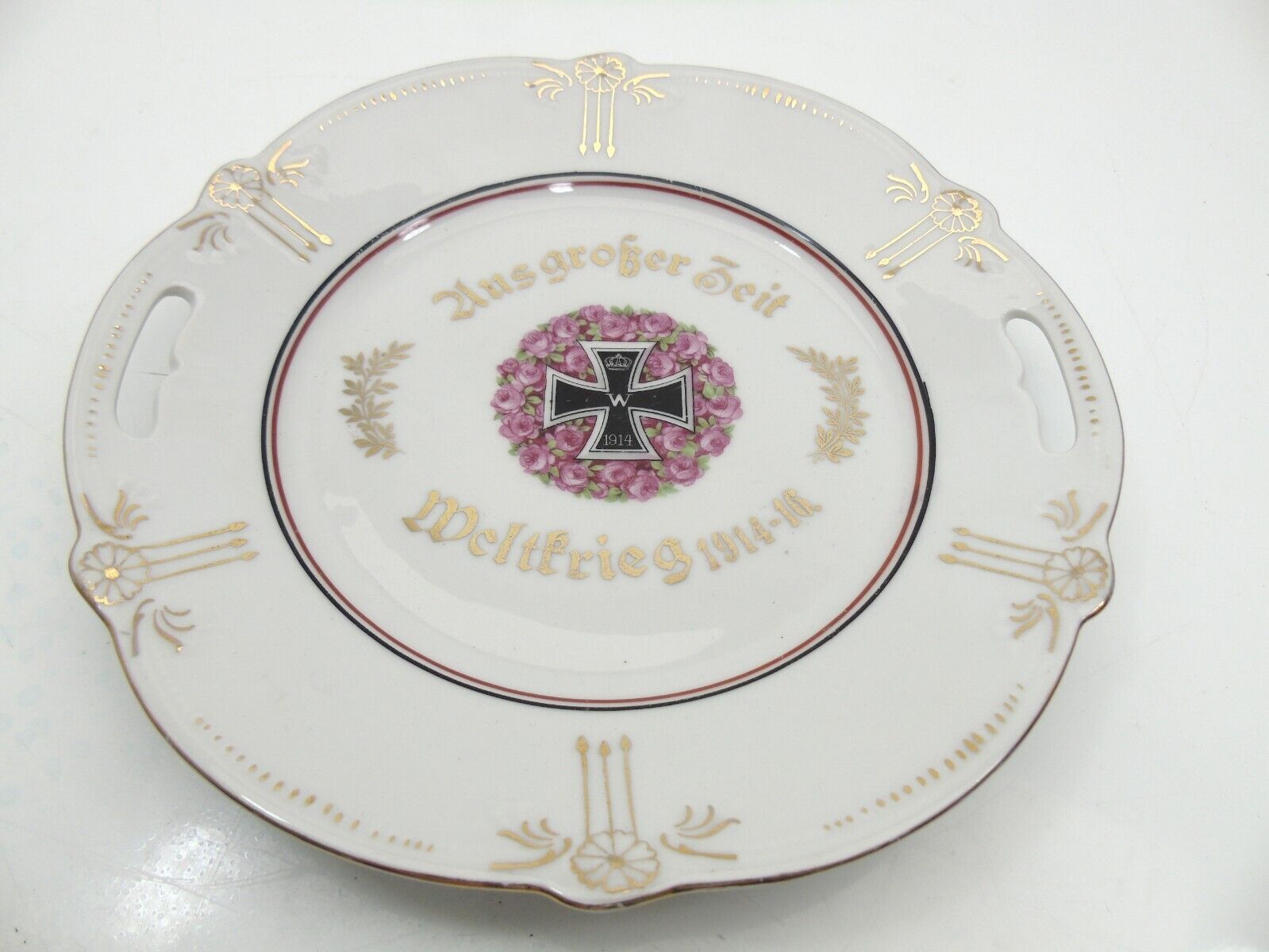 WW1 German 1914 Iron Cross Imperial 'from great times' painted plate old,D2.22.2