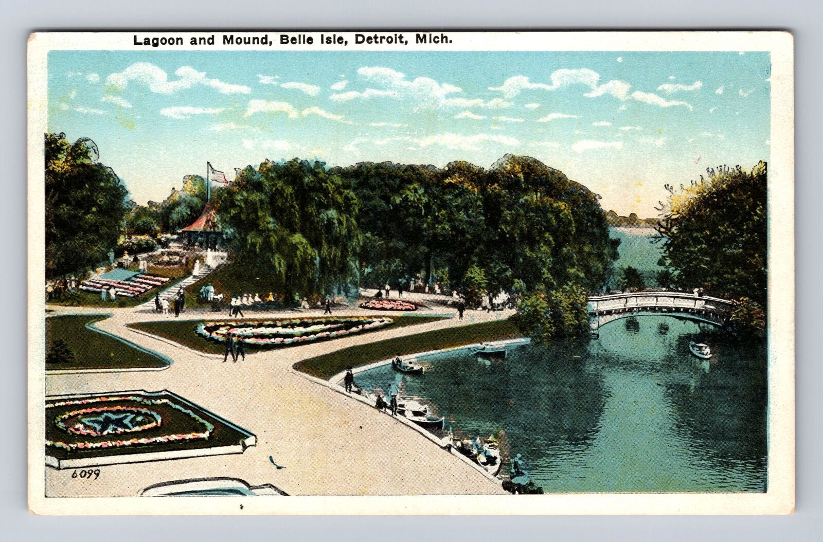 Detroit MI- Michigan, Lagoon And Mound, Belle Isle, Antique, Vintage Postcard