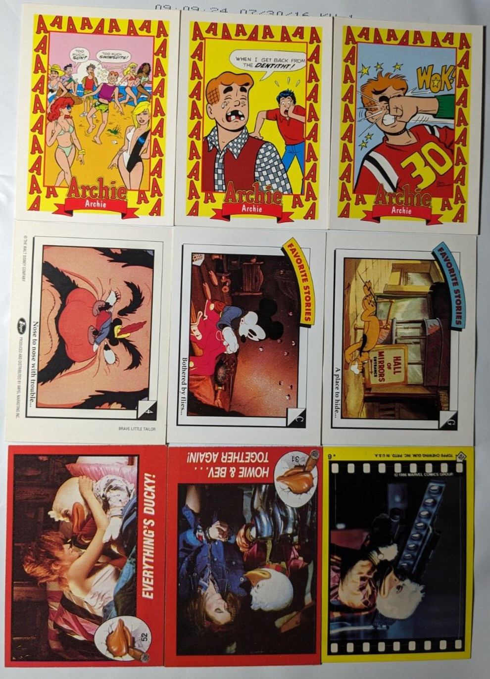 1986 1991 1992 Archie, Disney, Howard the Duck Impel Skybox Single Card $1 each.