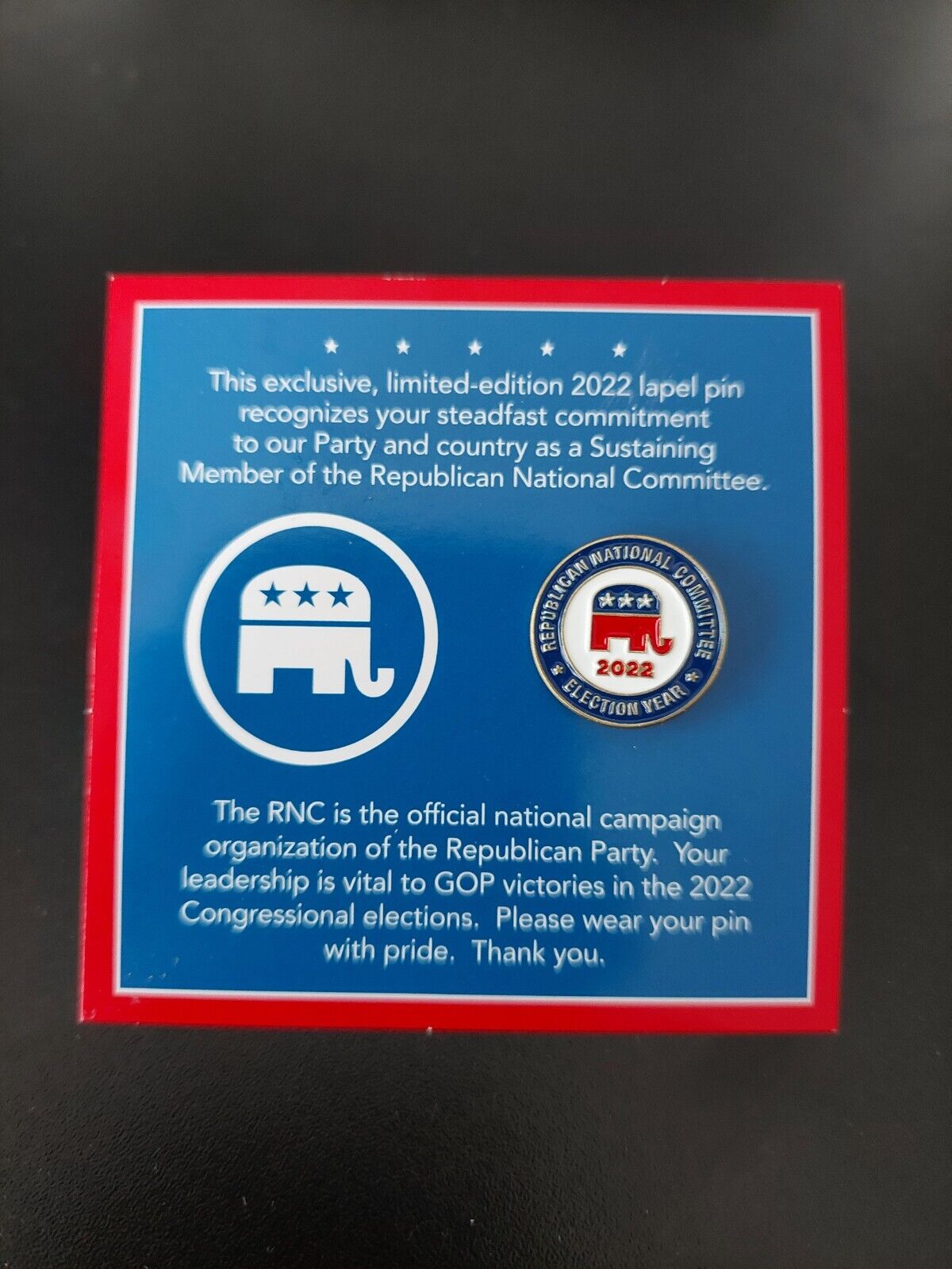Authentic RNC Republican GOP 2022 Elephant Lapel Pin Souvenir Hat Pin New oncard