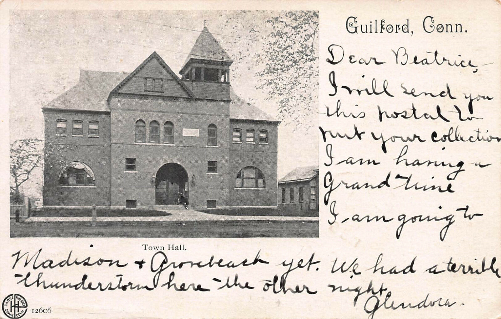 Town Hall, Guilford, Connecticut, early postcard, used in 1905