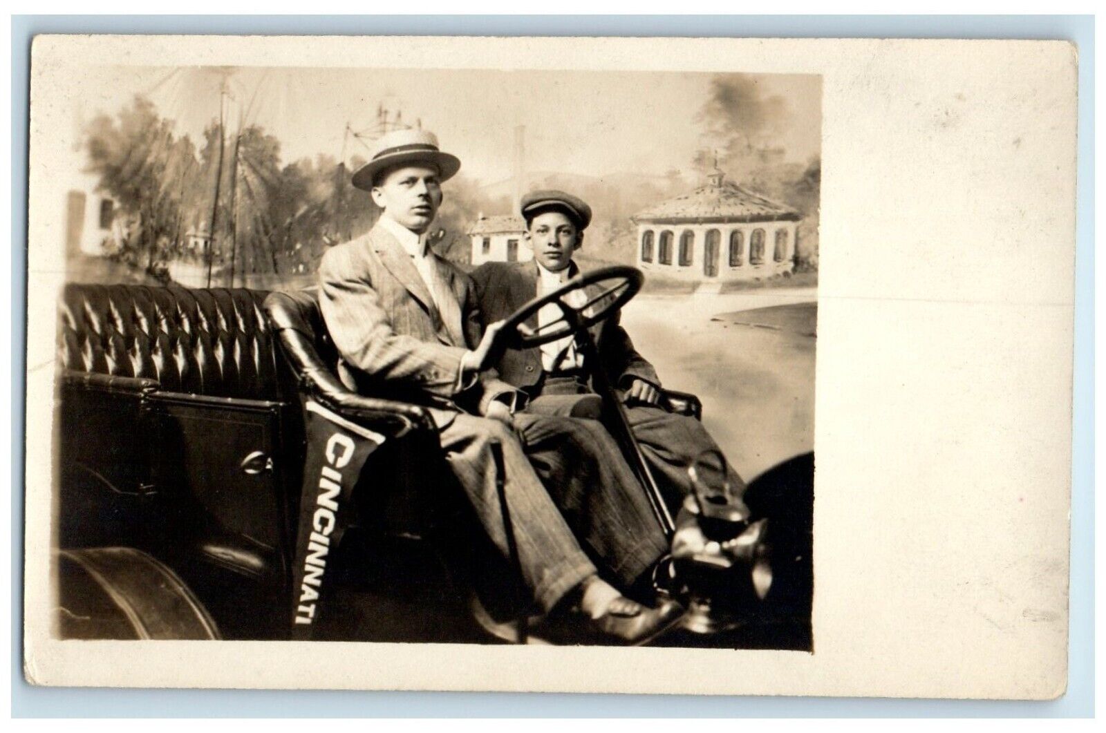 c1910\'s Boys Riding Car Cincinnati Ohio OH RPPC Photo Unposted Antique Postcard